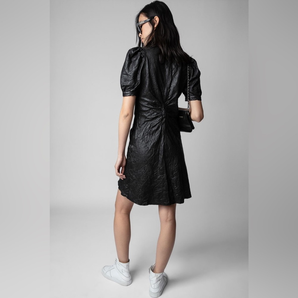 Zadig & Voltaire Rixe Lambskin Leather Mini Dress M NWT Flaw - Picture 3 of 12